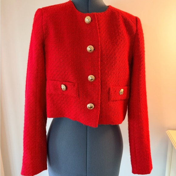 T Tahari Jackets & Blazers - T Tahari Vibrant Red Blazer with Gold Buttons
